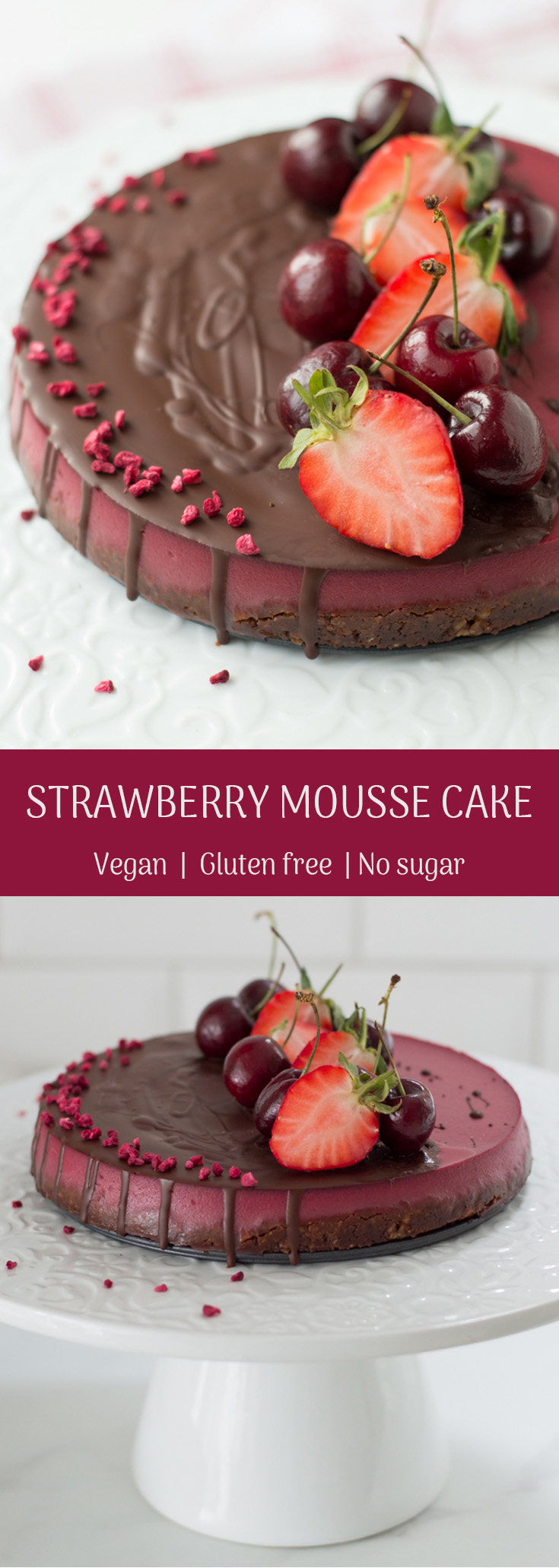 Vegan strawberry mousse cake via @fit.foodie.nutter #glutenfree #nosugar #vegan #vegancake #vegandessert #cleaneating #cleanrecipes 