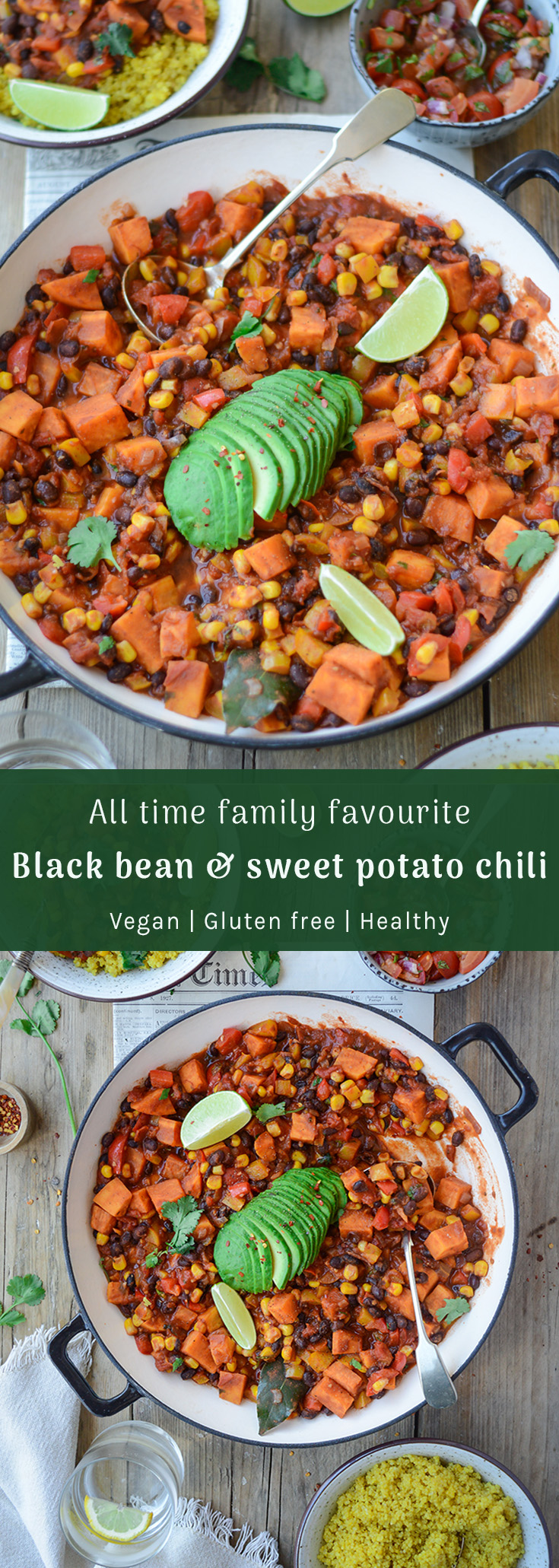 All time family favourite black bean & sweet potato vegan chili via Fit Foodie Nutter #vegandinner #familyfriendly #meatfreemonday #cleaneating 