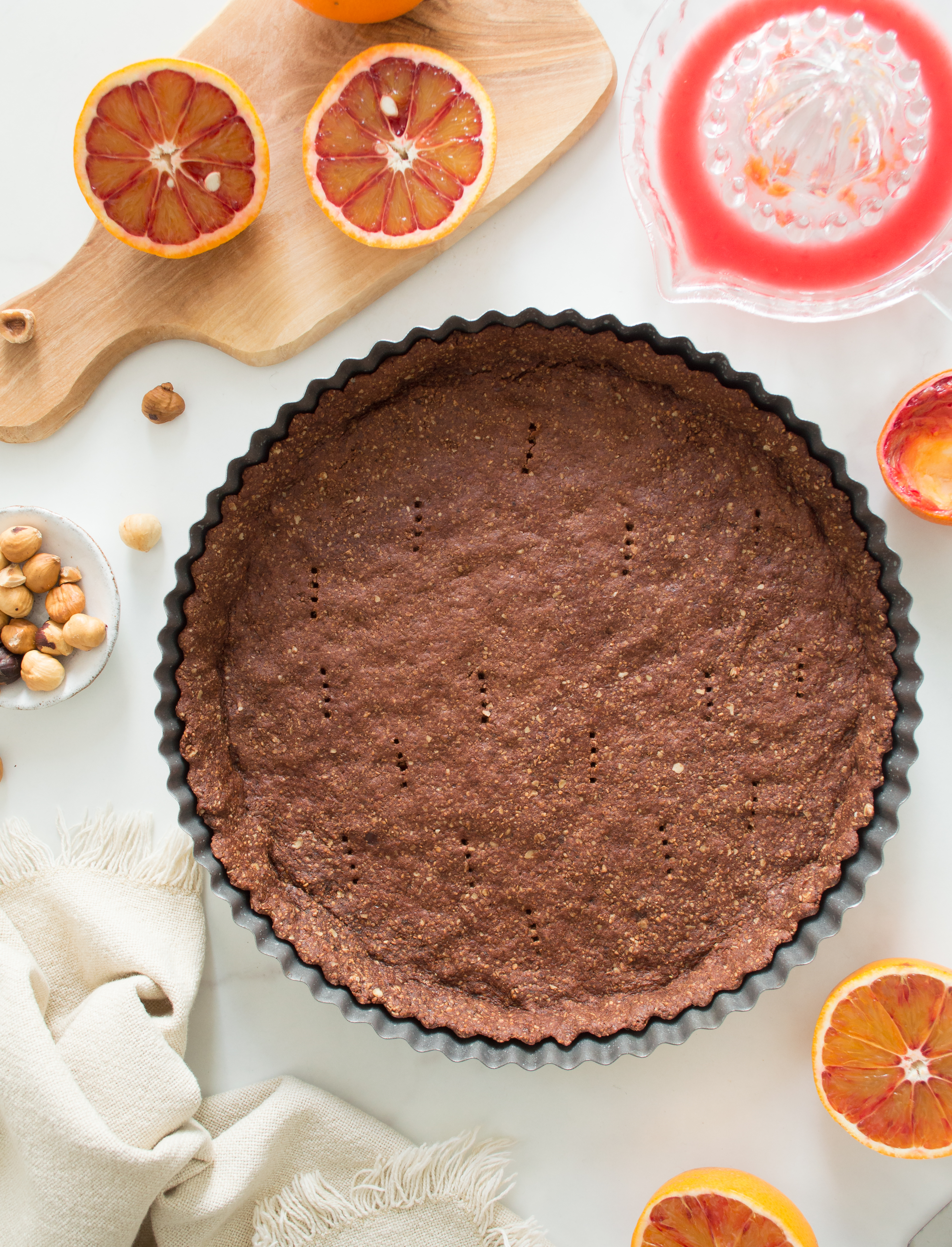 Making vegan blood orange & chocolate tart - perfect dessert for Valentine's Day