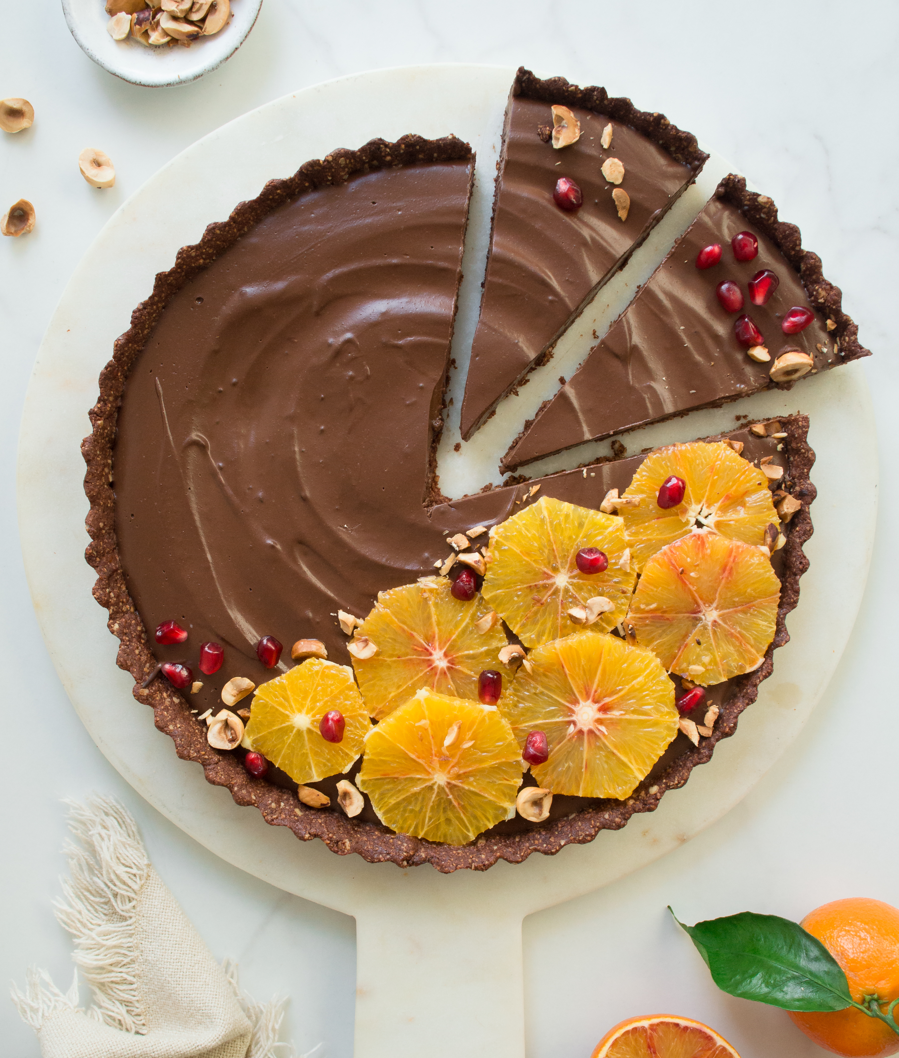 Vegan blood orange & chocolate tart - perfect dessert for Valentine's Day