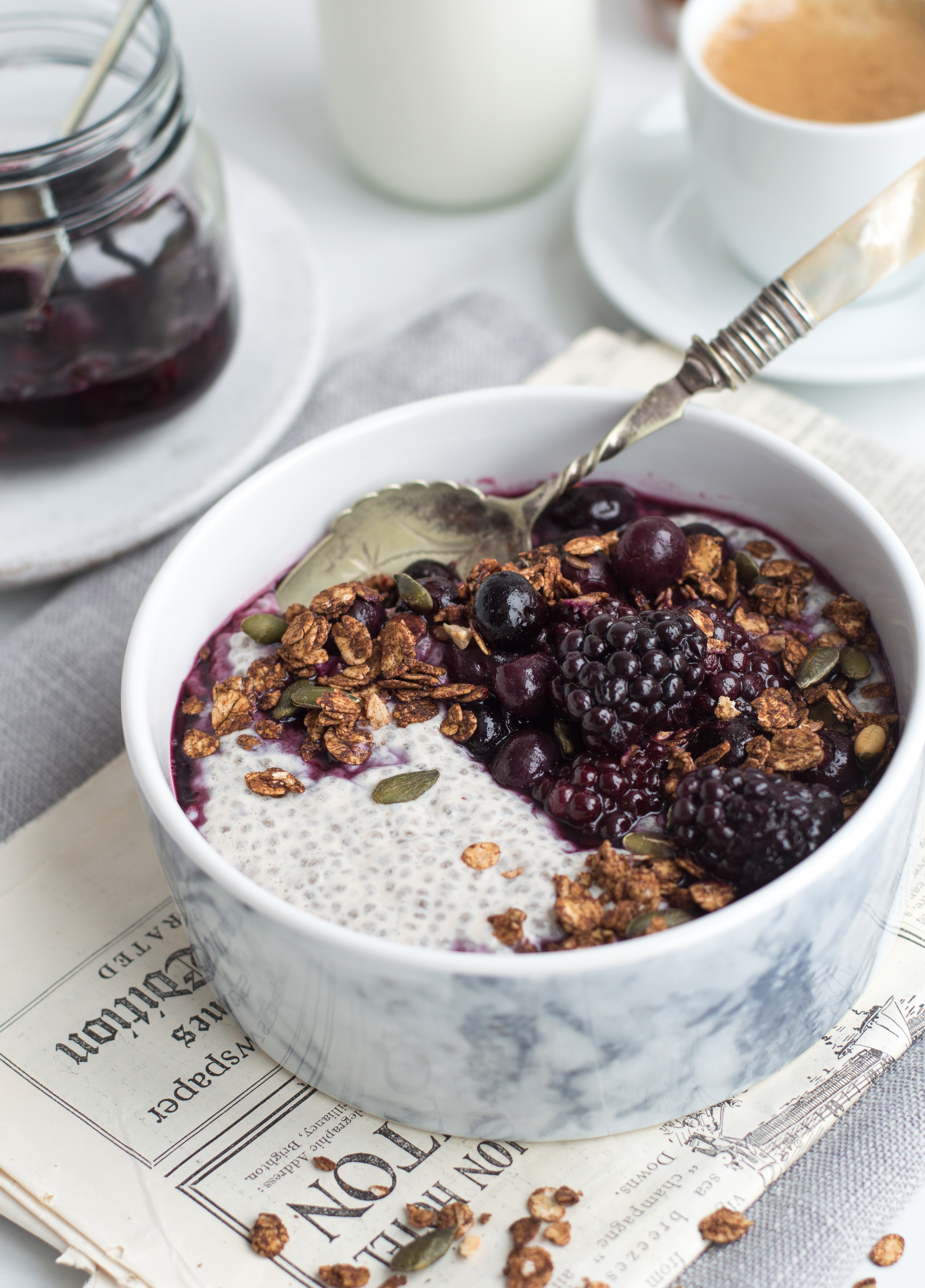 Chia pudding with berry compote & granola