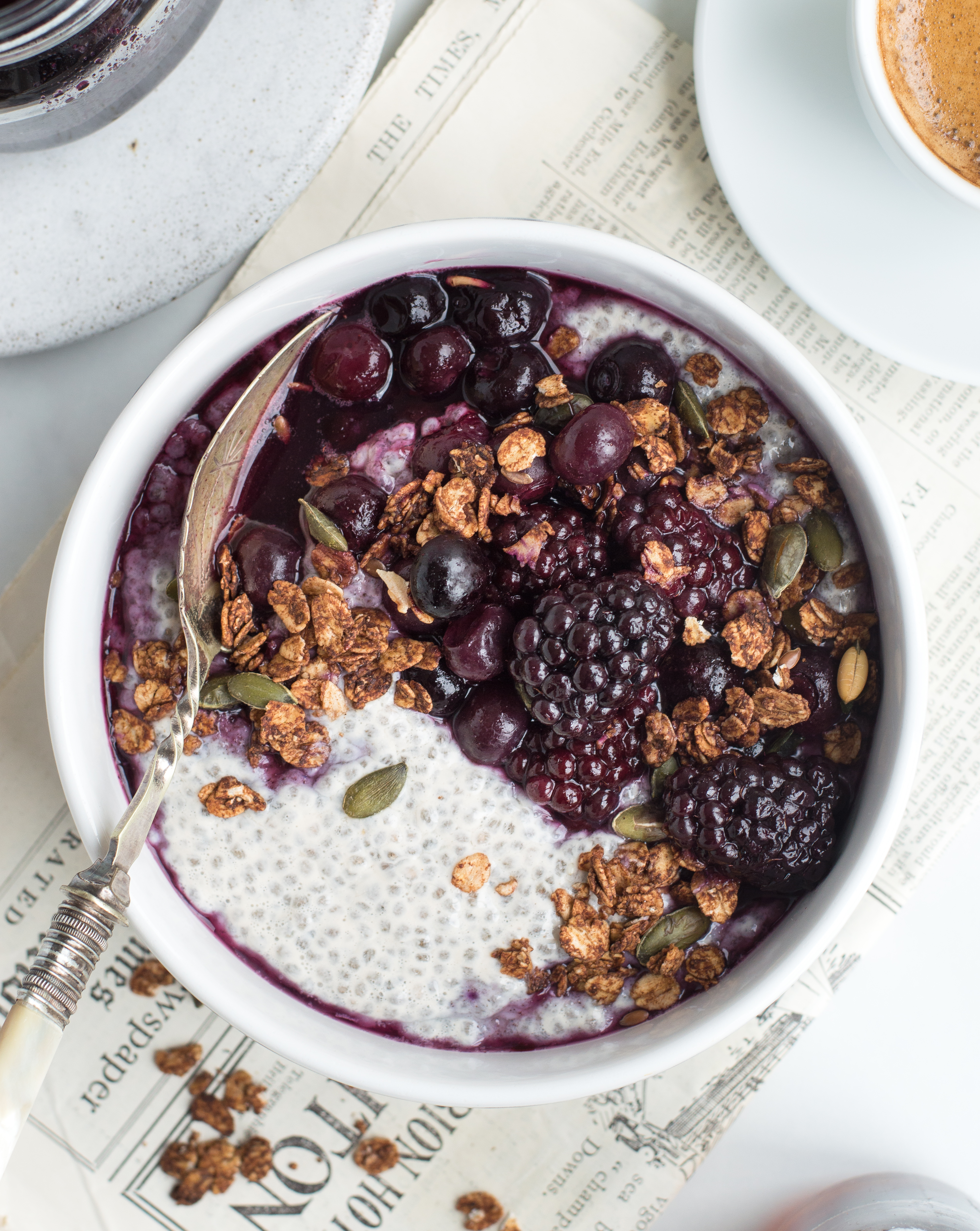 Chia pudding with berry compote & granola