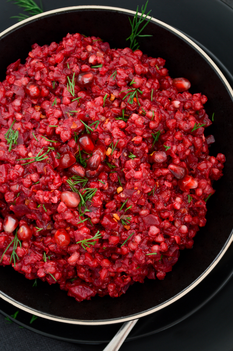 Close up of Beetroot & buckwheat risotto