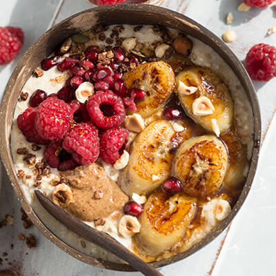 SHOW STOPPER OATMEAL WITH CARAMELISED BANANAS (VEGAN, GF)