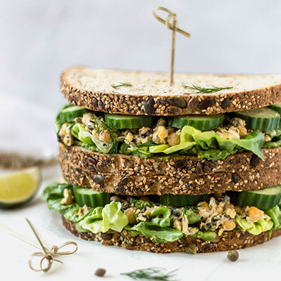 Straight on angle of vegan tuna sandwich - Fit Foodie Nutter